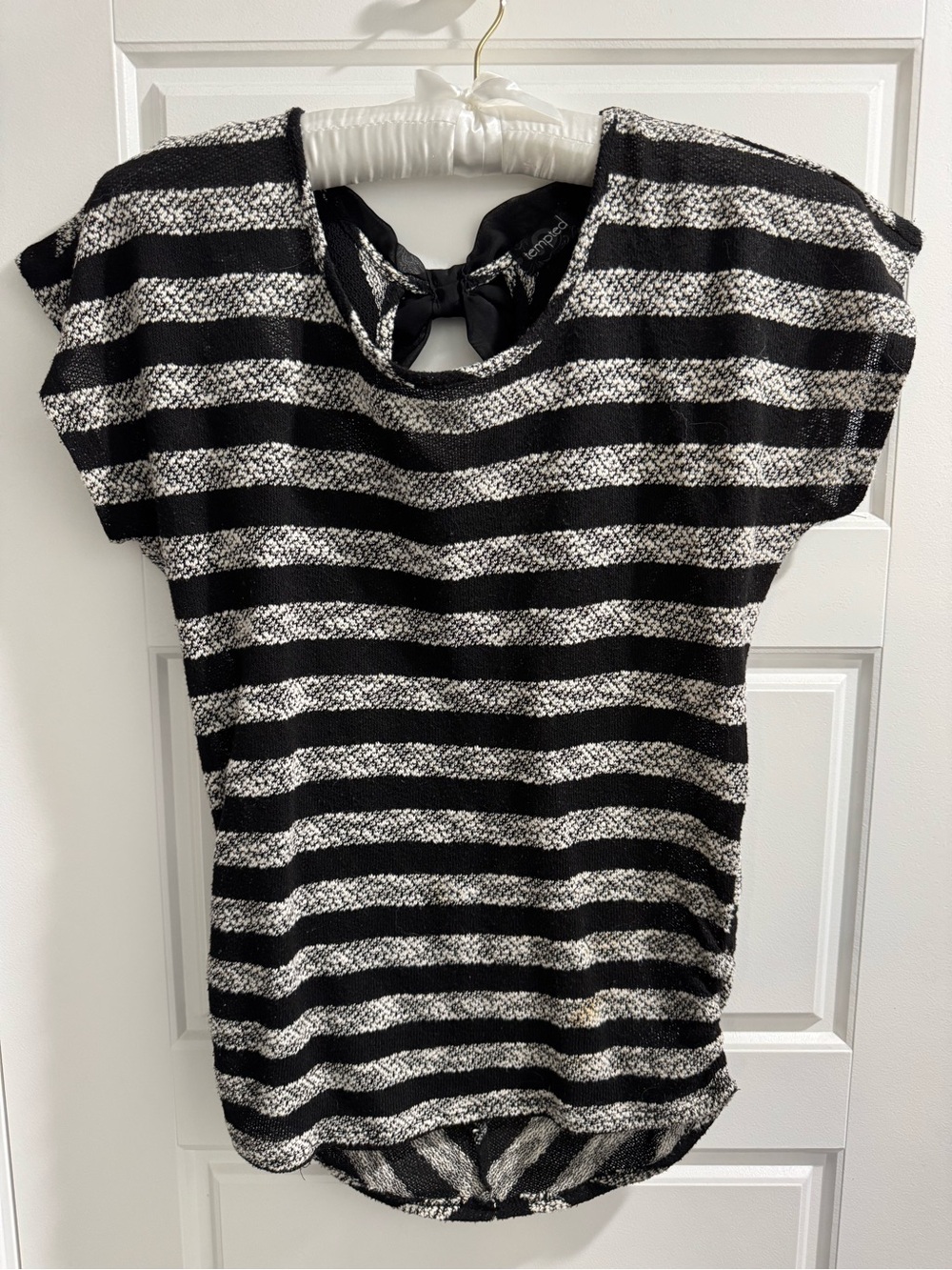 Tempted Black and White Striped Tie-Back Short Sleeve Top